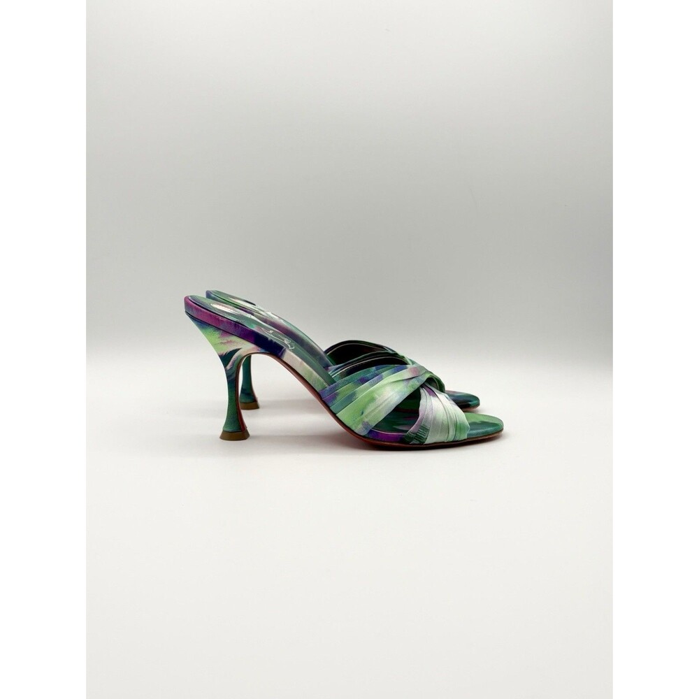 Christian Louboutin Nichol Is Back Blue Watercolor Satin Mule Heels Size EU 38.5 - Picture 3 of 11